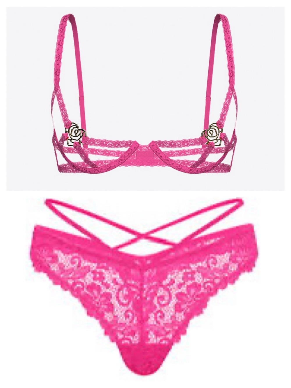 Victoria's Secret VERY SEXY Rose Strappy Peekaboo Demi Bra /Tease Sexy Thong NWT